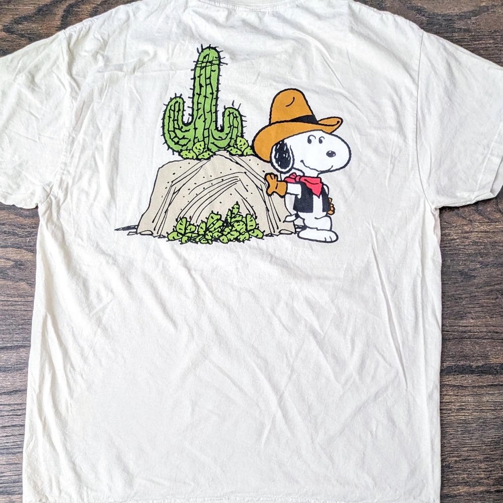 🔥LAST Large Peanuts Snoopy Cowboy Cactus 🌵 Double-sided Tee T-Shirt Shirt